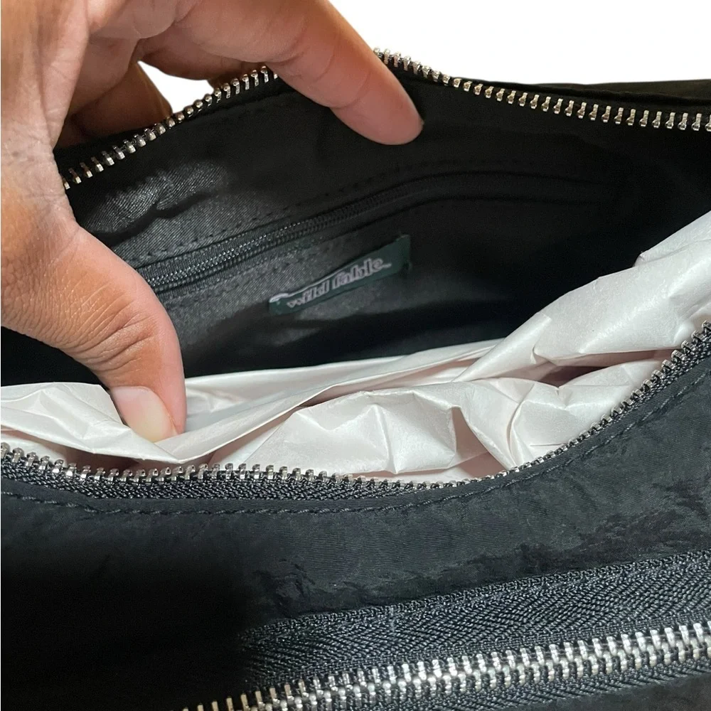 Wild Fable Black Nylon Shoulder Bag with Silver Accents 13 x 9 “ new - Picture 4 of 8